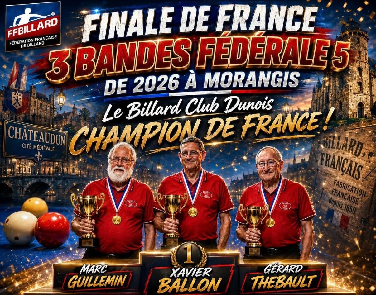 Châteaudun est CHAMPION DE FRANCE 3 Bandes F5